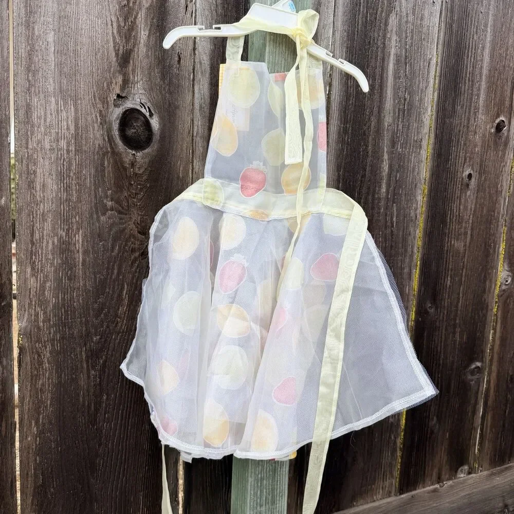 NWT PartyGirlAprons Sheer Fruit Print Hostess Apron Strawberry Lemon Citrus OS